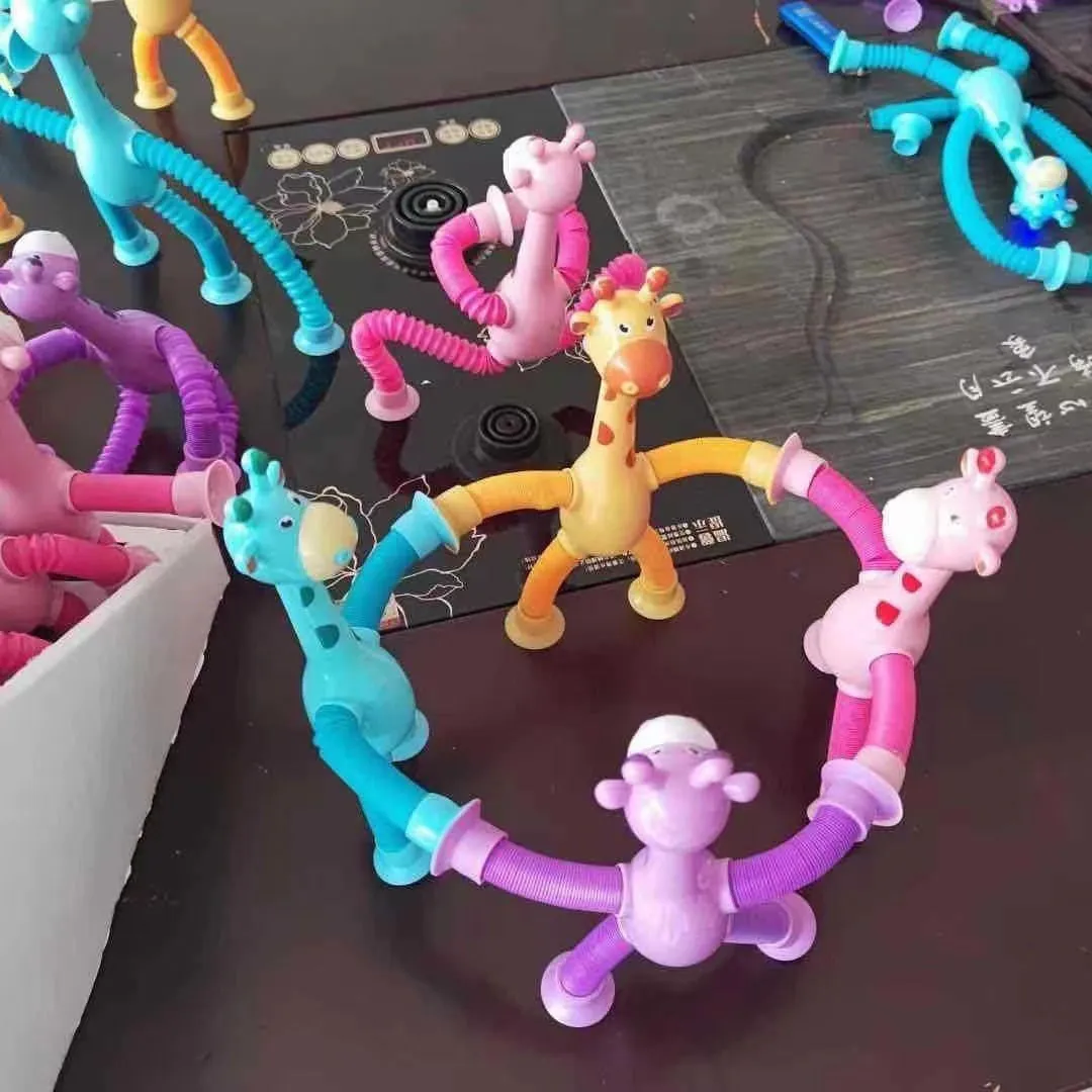 4 PCS Cartoon Giraffe Suction Cup Hose Fidget Toys, TO0084