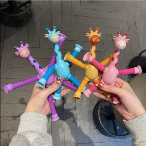 4 PCS Cartoon Giraffe Suction Cup Hose Fidget Toys, TO0084