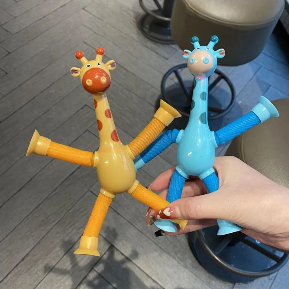 4 PCS Cartoon Giraffe Suction Cup Hose Fidget Toys, TO0084