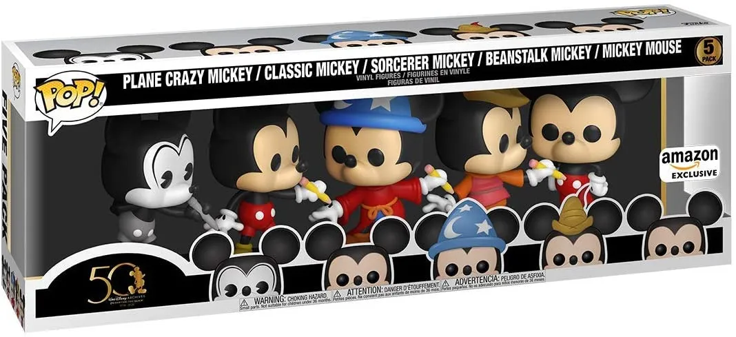 50 Walt Disney Archives Presenting Plane Crazy Mickey, Classic Mickey, Sorcerer Mickey, Beanstalk Mickey, Mickey Mouse Exclu Funko 51118 Pop!