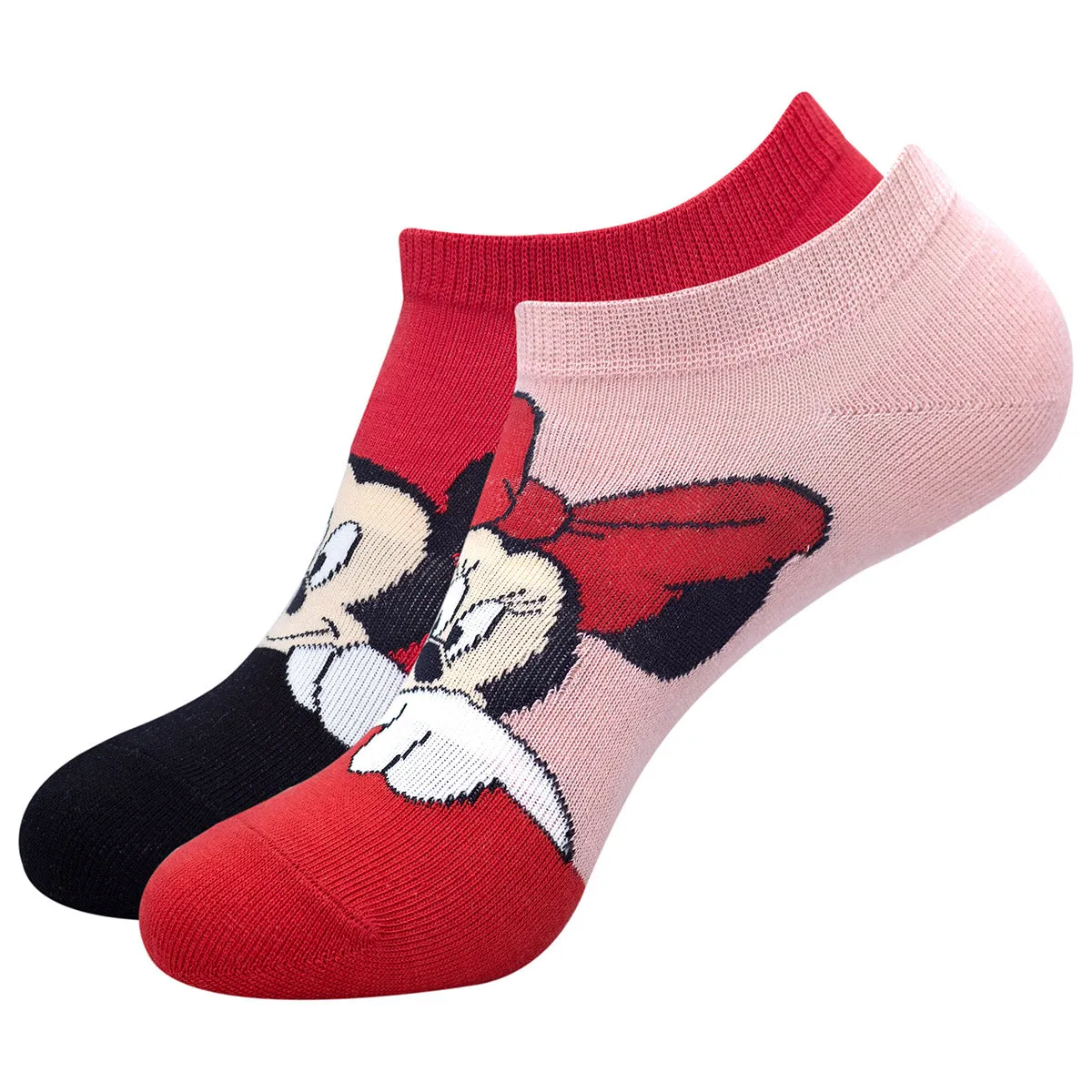 Balenzia x Disney Character Lowcut socks for Women- Mickey & Minnie (Pack of 2 Pairs/1U)(Free Size) Red, Pink