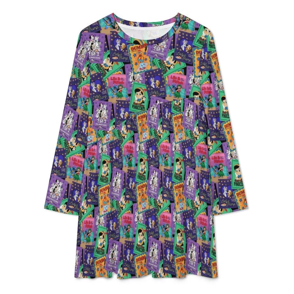 Classic Posters Long Sleeve Patchwork T-shirt Dress