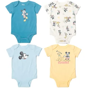 Disney Mickey Mouse 4 Pack Cuddly Snap Bodysuits made with Organic Cotton