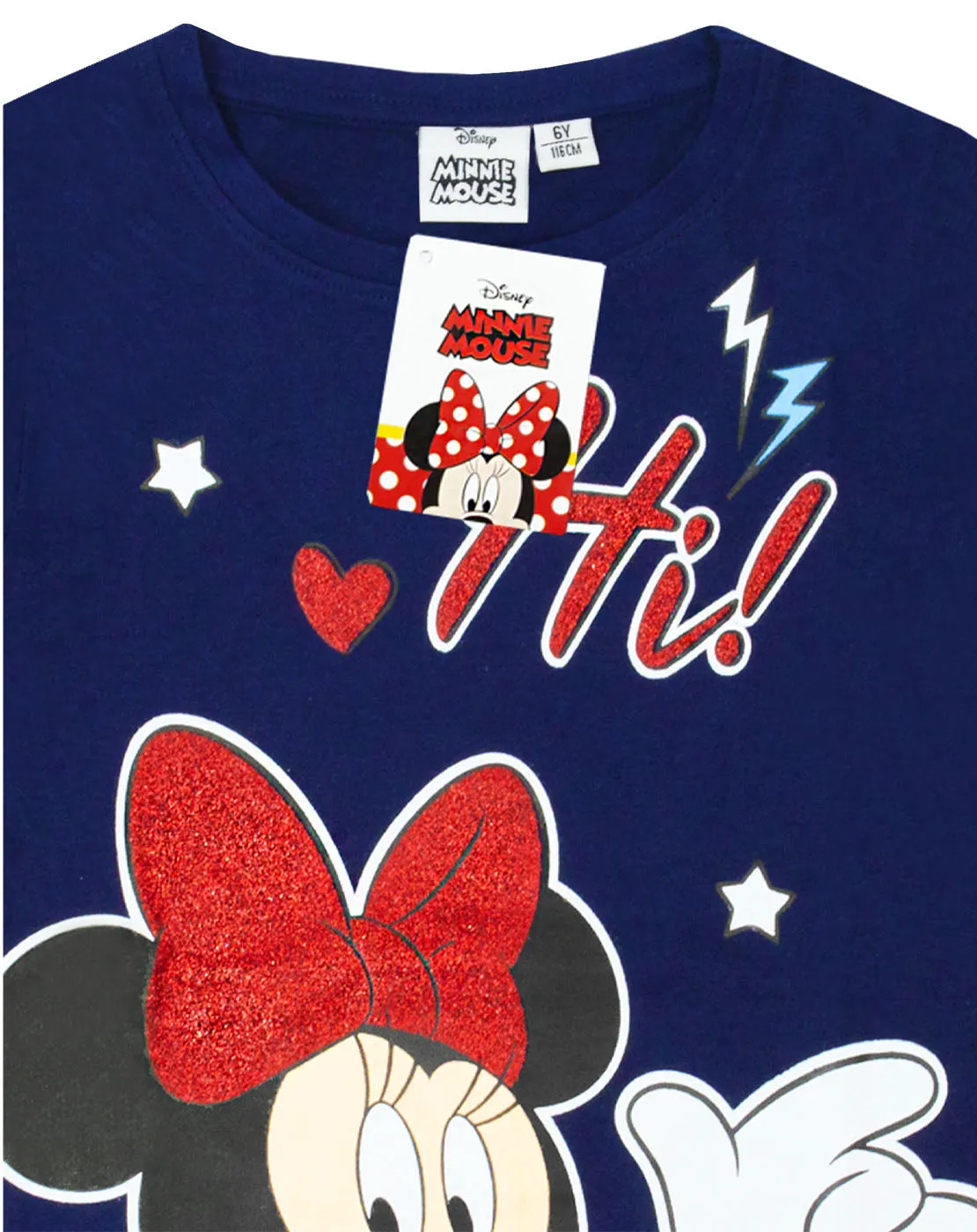 Disney Minnie Mouse "Hi" Glitter Detailed Girl's Novelty Character T-Shirt