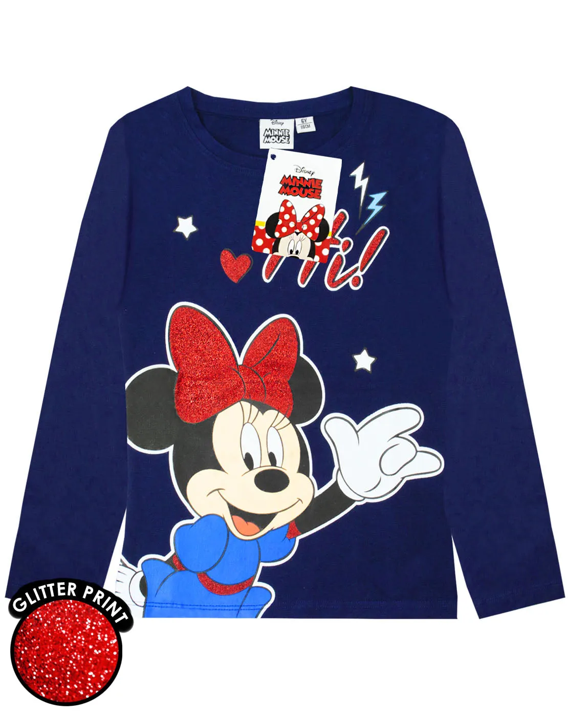 Disney Minnie Mouse "Hi" Glitter Detailed Girl's Novelty Character T-Shirt