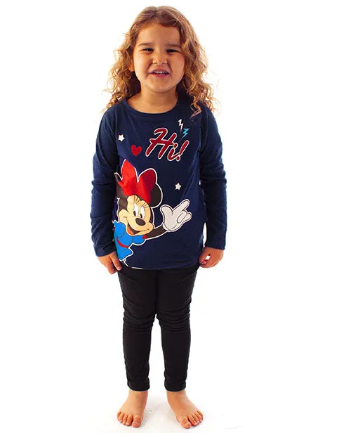 Disney Minnie Mouse "Hi" Glitter Detailed Girl's Novelty Character T-Shirt