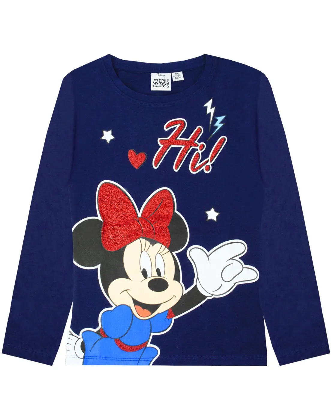 Disney Minnie Mouse "Hi" Glitter Detailed Girl's Novelty Character T-Shirt