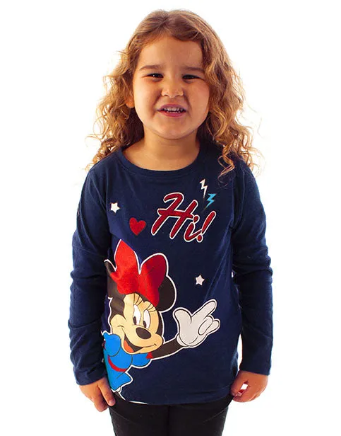 Disney Minnie Mouse "Hi" Glitter Detailed Girl's Novelty Character T-Shirt