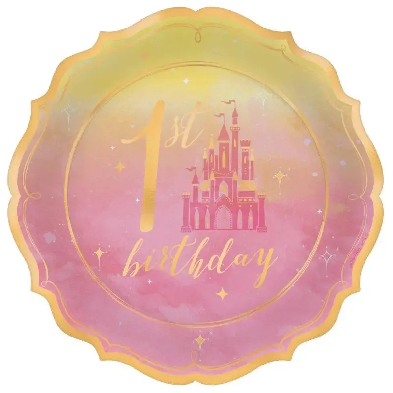 Disney Princess Once Upon A Time 1st Birthday Plates - Lunch 8 Pkt