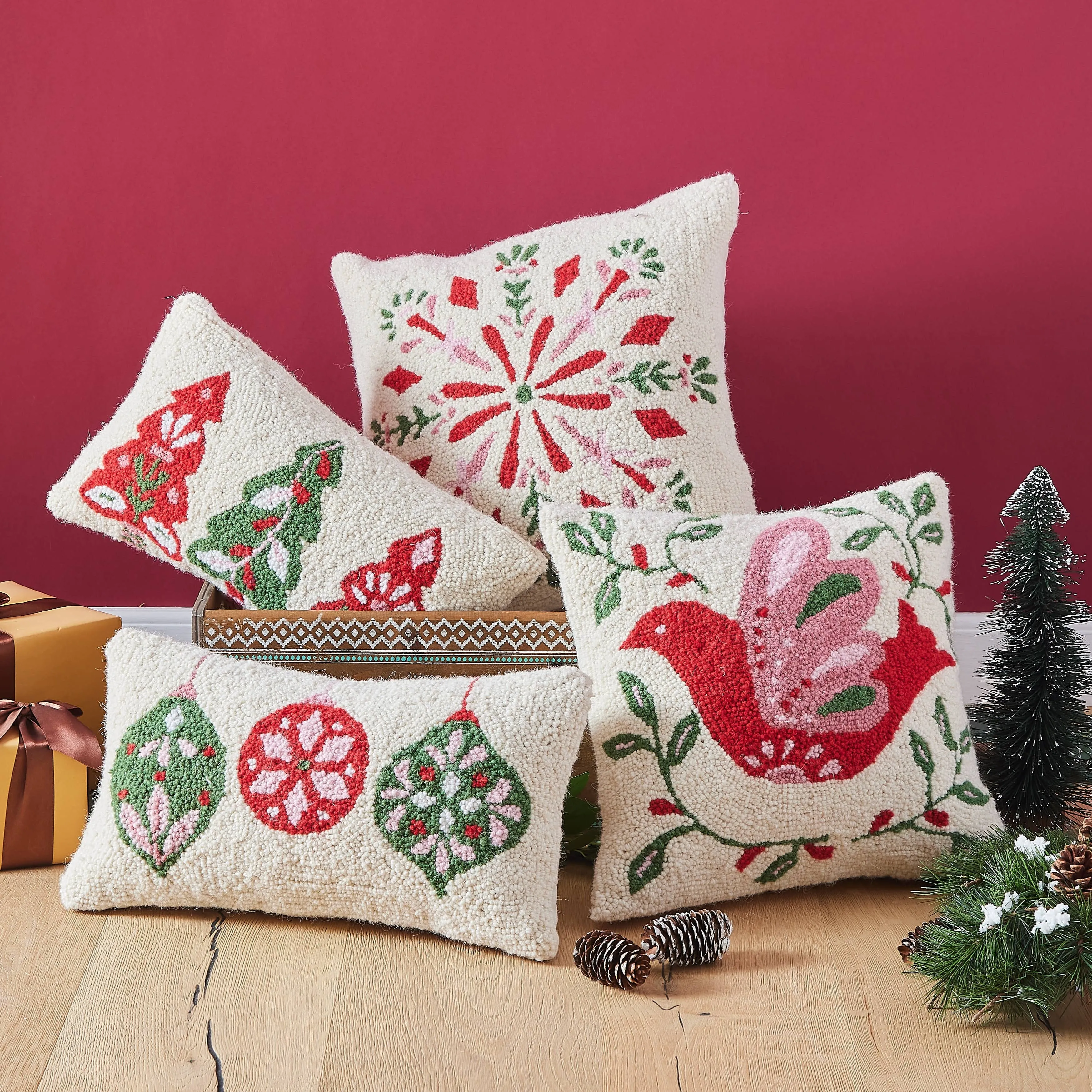 Festive Folk Tree Hook Pillow