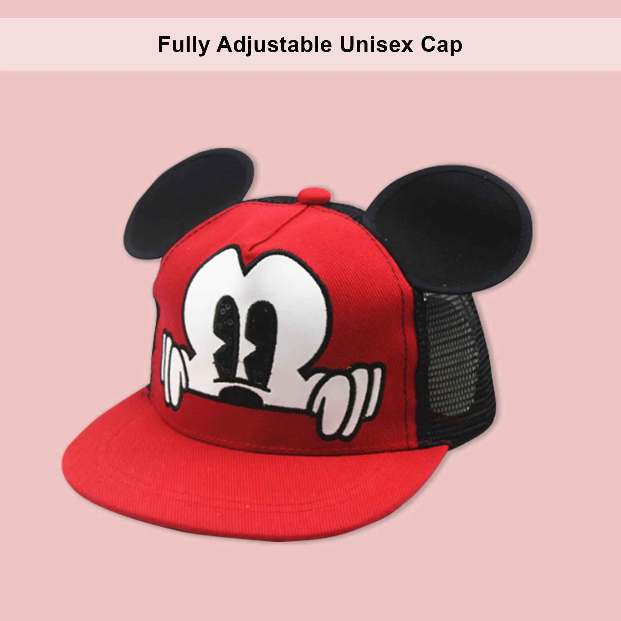 Homestic Mickey Mouse Cap | Adjustable Cap for Boys and Girls | Cartoon Character Printed Little Cap for Kids | Cap for 7-12 Year Old Baby Girls and Boys | T1639-B | Red