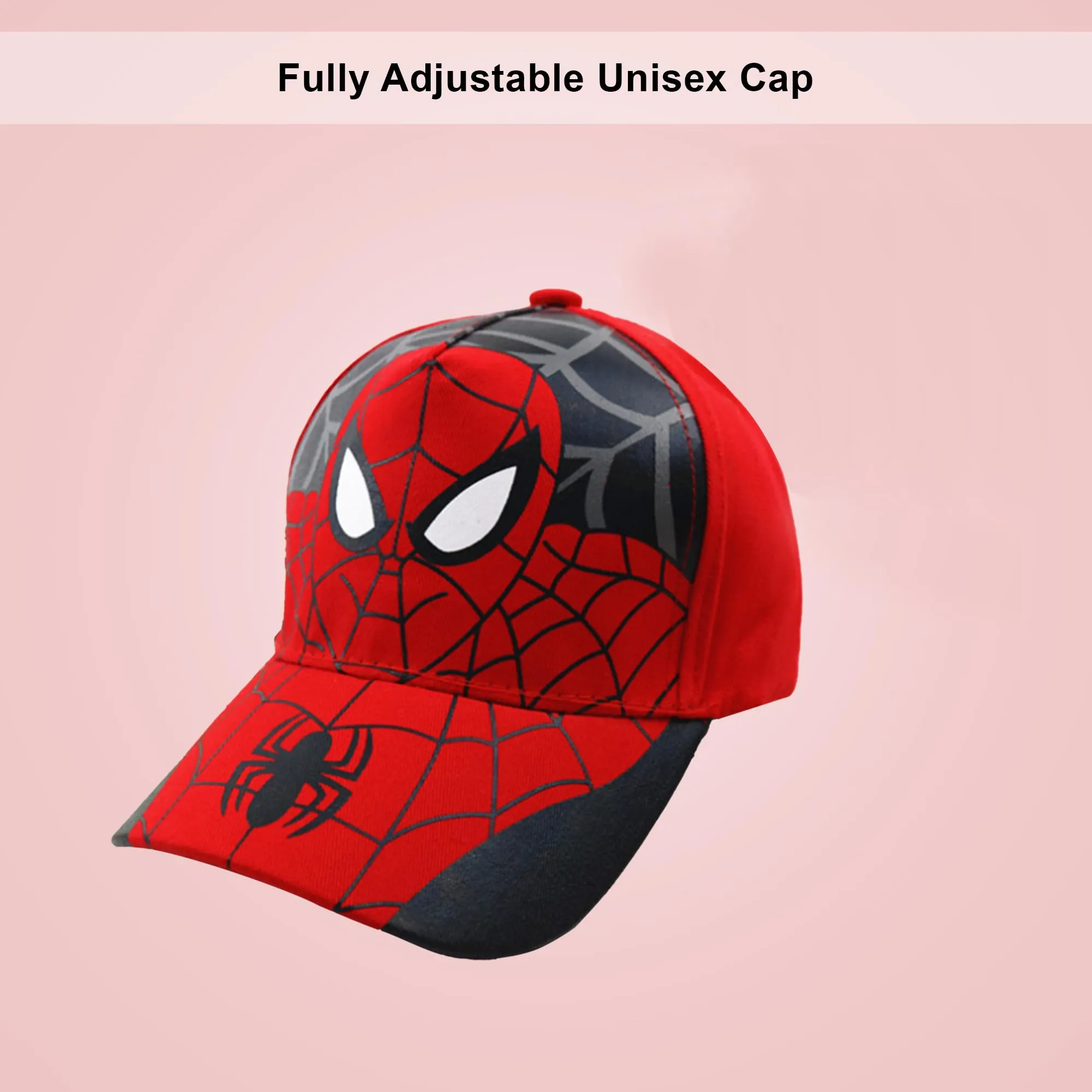 Homestic Spiderman Cap | Adjustable Cap for Boys and Girls | Cartoon Character Printed Little Cap for Kids | Cap for 7-12 Year Old Baby Girls and Boys | T8103-A | Red