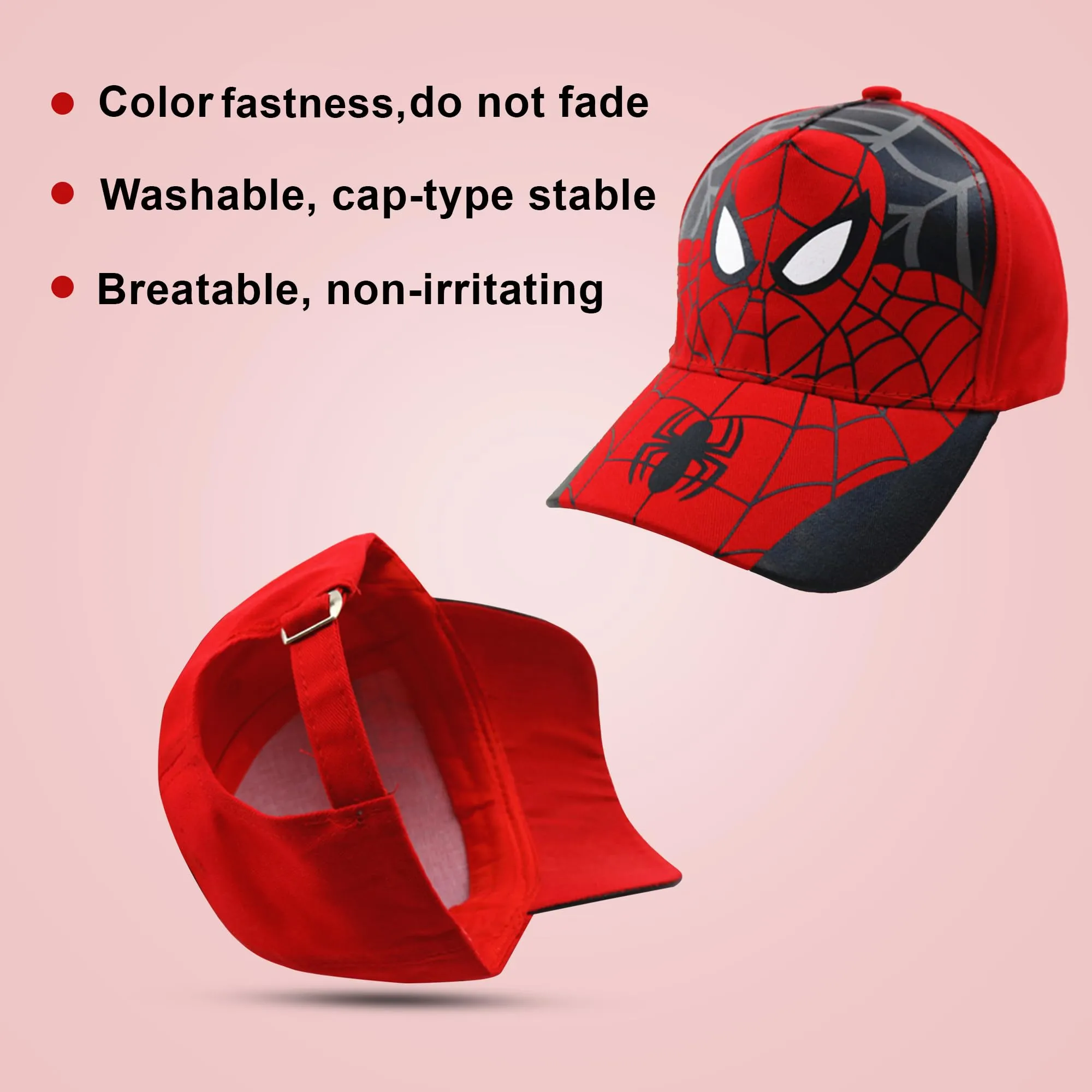 Homestic Spiderman Cap | Adjustable Cap for Boys and Girls | Cartoon Character Printed Little Cap for Kids | Cap for 7-12 Year Old Baby Girls and Boys | T8103-A | Red