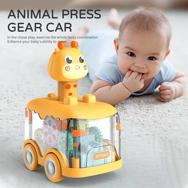 Interactive Press-and-Go Gear Car Toy for Children: Pull Back, Inertial, and Fun Animal Puzzle Car