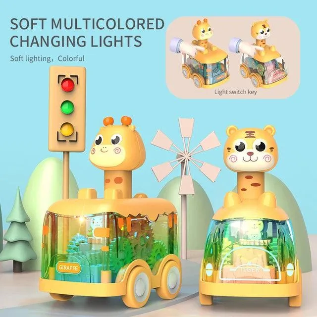 Interactive Press-and-Go Gear Car Toy for Children: Pull Back, Inertial, and Fun Animal Puzzle Car