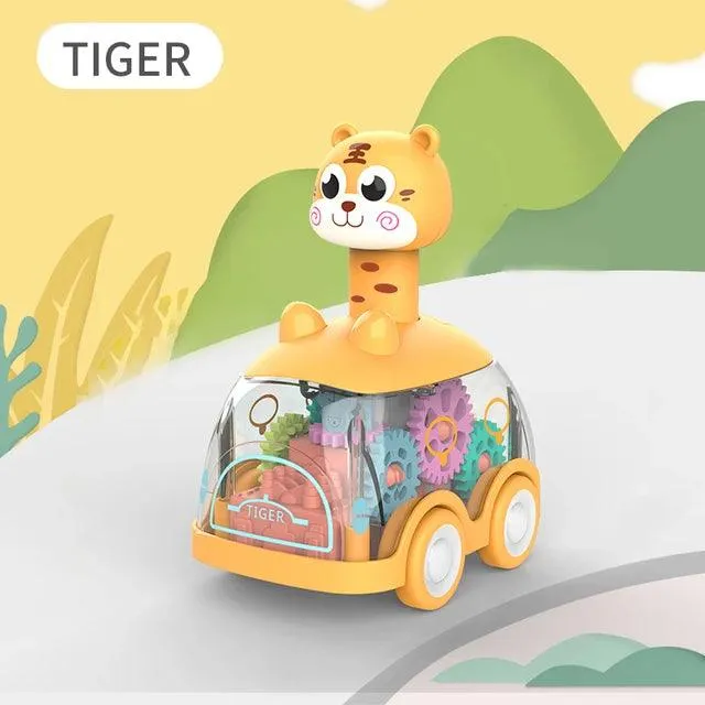 Interactive Press-and-Go Gear Car Toy for Children: Pull Back, Inertial, and Fun Animal Puzzle Car