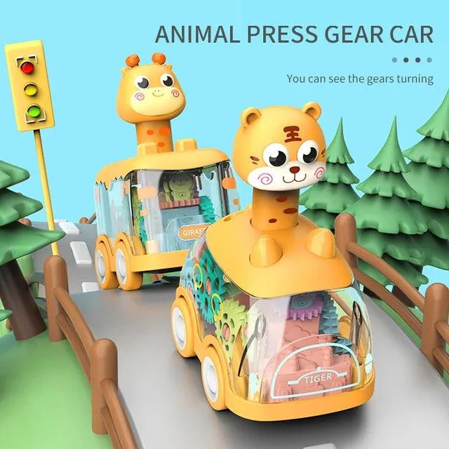 Interactive Press-and-Go Gear Car Toy for Children: Pull Back, Inertial, and Fun Animal Puzzle Car