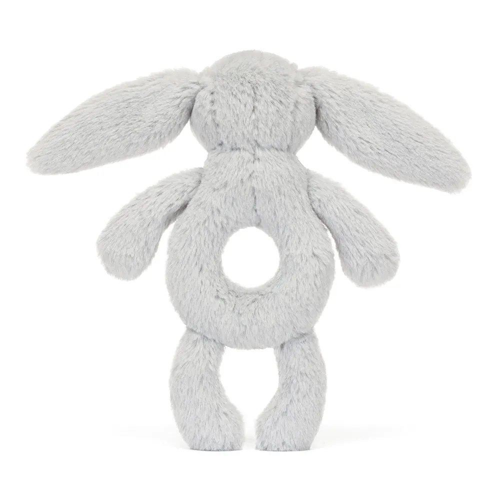 Jellycat Plush Toy Bashful Silver Bunny Ring Rattle