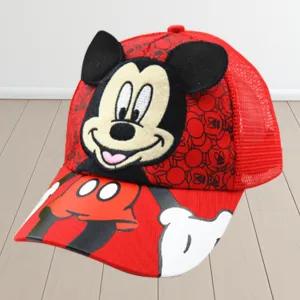 Kuber Industries Mickey Mouse Cap | Adjustable Cap for Boys and Girls | Cartoon Character Printed Little Cap for Kids | Cap for 7-12 Year Old Baby Girls and Boys |QI0102-A | Red