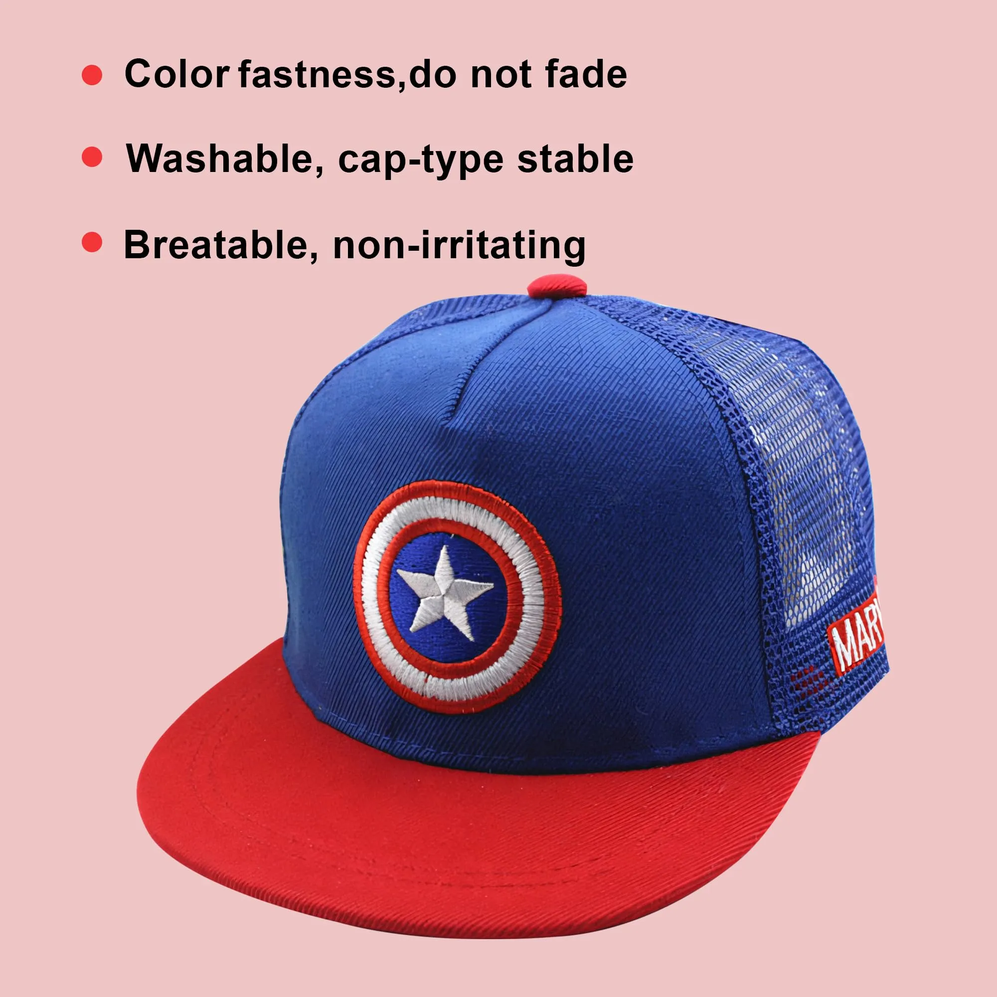 Kuber Industries Pack of 2 Marvel Captain America Cap | Adjustable Cap for Boys and Girls | Cartoon Character Printed Little Cap for Kids | Cap for 7-12 Year Old Baby Girls and Boys | QI0066-A | Blue