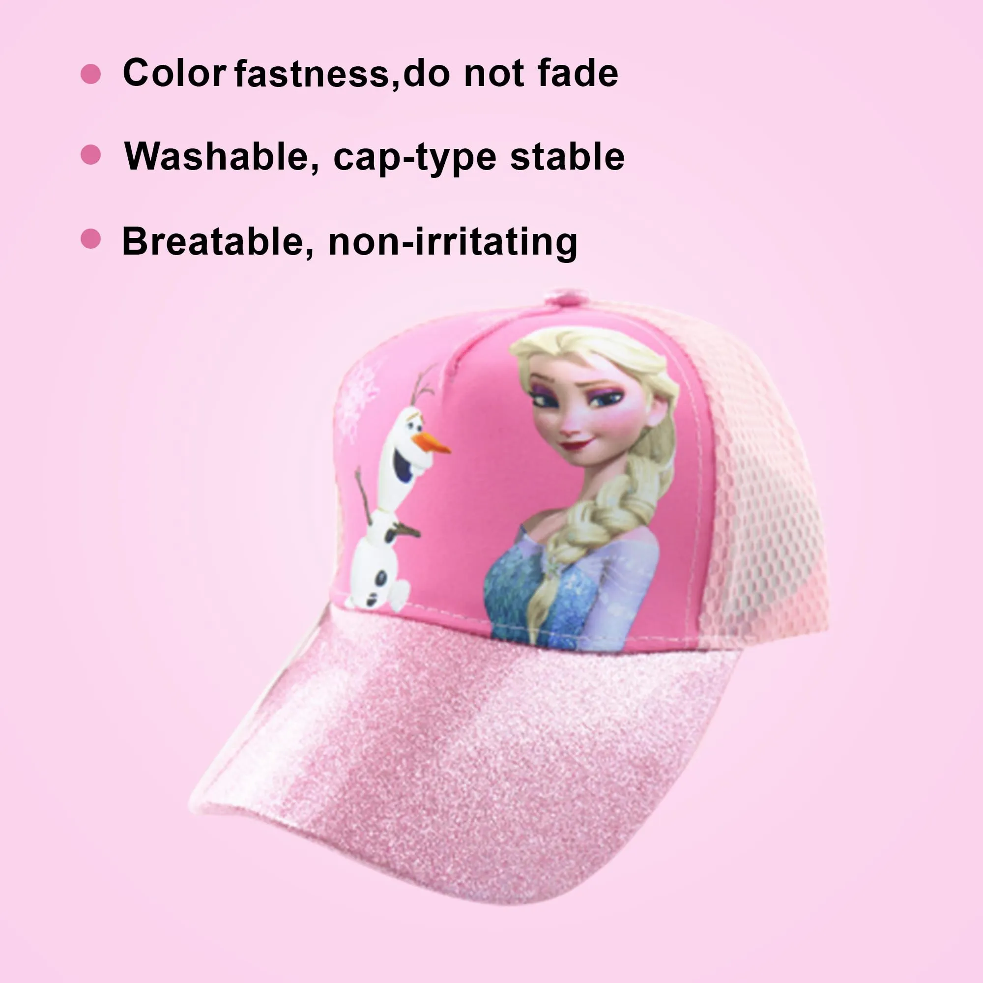 Kuber Industries Pack of 2 Princess Cap | Adjustable Cap for Boys and Girls | Cartoon Character Printed Little Cap for Kids | Cap for 7-12 Year Old Baby Girls and Boys |T206221-A | Pink