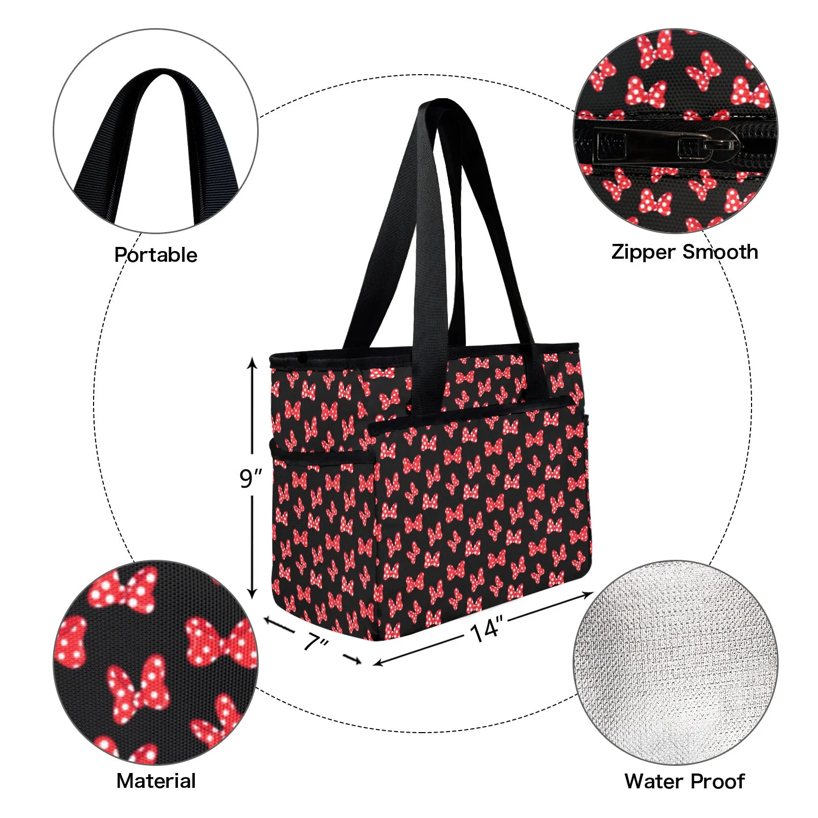 Polka Dot Bows Large Capacity Insulated Tote Bag