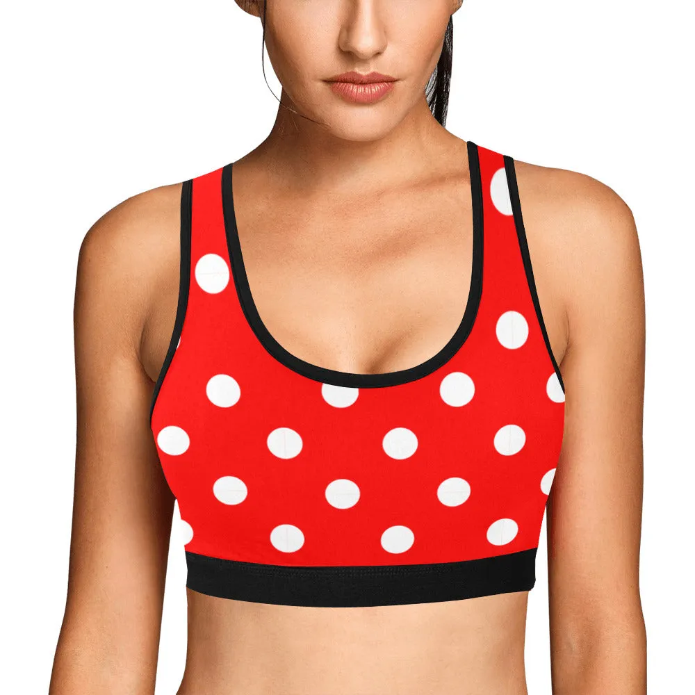 Red With White Polka Dots Women's Sports Bra