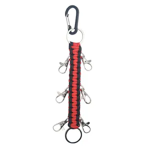 Red/Black NGIL Paracord Cheer Hairbow Holder for Backpack, Dance Team Hairbow Keychain with Carabiner