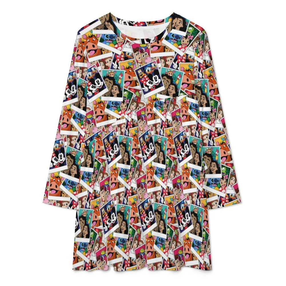 Selfies Long Sleeve Patchwork T-shirt Dress