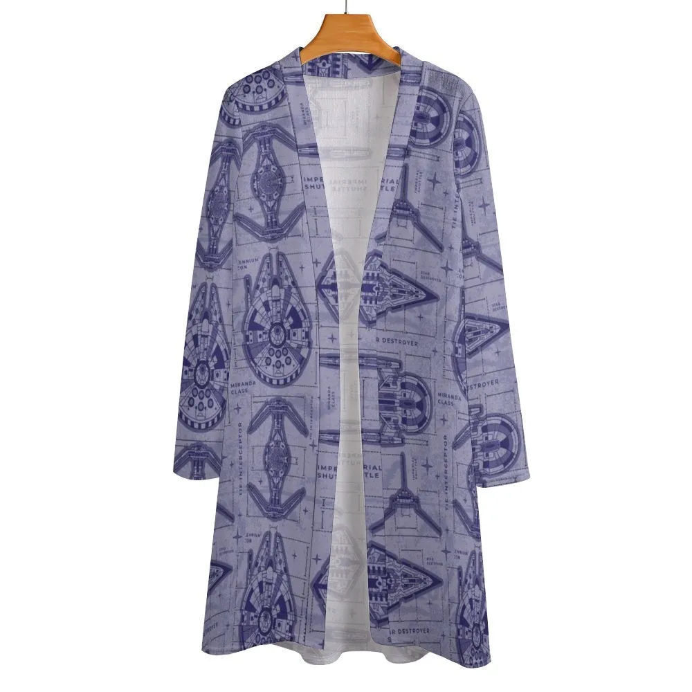 Star Wars Ship Blueprints Women's Mid-Length Cardigan