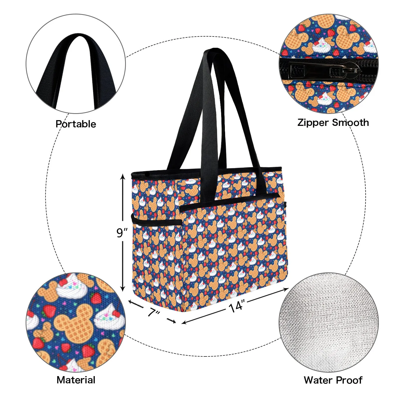 Waffles Large Capacity Insulated Tote Bag