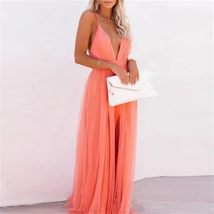 Women's Fashionable Elegant Orange Suspender Gauze Dress